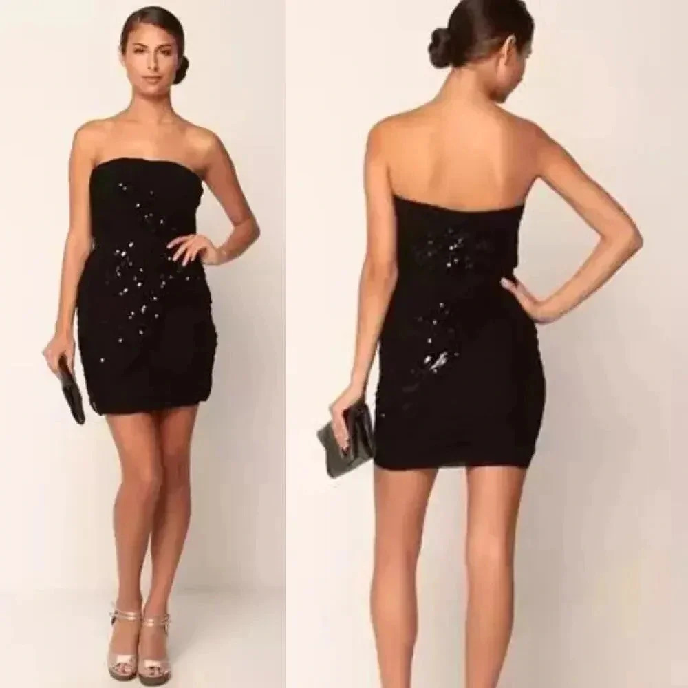 Diane Von Furstenberg Garvin Embellished Black Sequin Mini Dress Strapless Sze 2